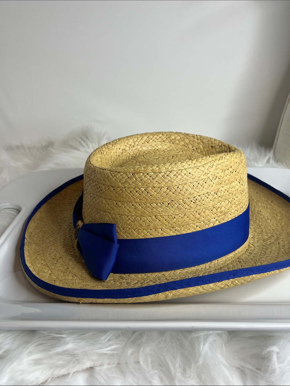 Biltmore Straw Sun Hat with Royal Blue Grosgrain Band and Crest - Picture 8 of 9